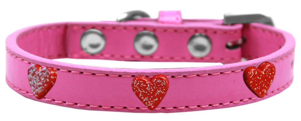 Red Glitter Heart Widget Dog Collar Bright Pink Size 12